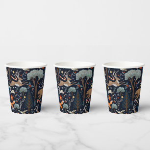 Rustic Watercolor Woodland Animals Trees Christmas Paper Cups