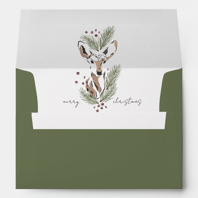 Rustic Watercolor Woodland Deer Envelope (Back (Bottom))