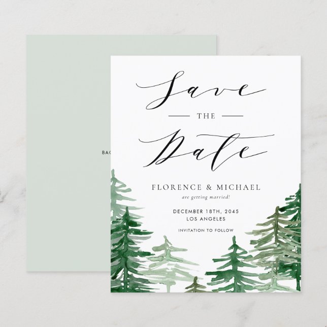 Rustic Watercolor Woodland Forest Save the Date (Front/Back)