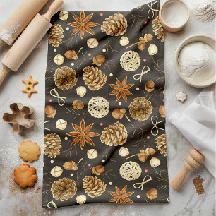 Rustic Watercolor Woodland Pine Cones Fall Kitchen Towel