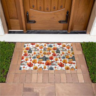 Rustic Watercolor woodland Village Pattern Doormat