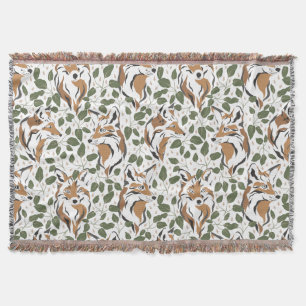Rustic Watercolor Woodlands Fox Pattern Throw Blanket