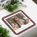 Rustic Watercolor Woodsy Mushrooms Photo Stamp Square Sticker<br><div class="desc">Embrace the whimsy of the season with our enchanting watercolor woodland woodsy mushroom photo sticker! It's the perfect way to send a little artistic magic to your loved ones this holiday season. Our whimsical and charming design is bursting with our hand-painted watercolor mushrooms, winter greenery, and berries. Spread joy and...</div>