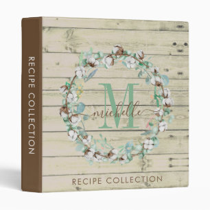 Rustic Watercolor Wreath Monogram Kitchen Recipe  Binder