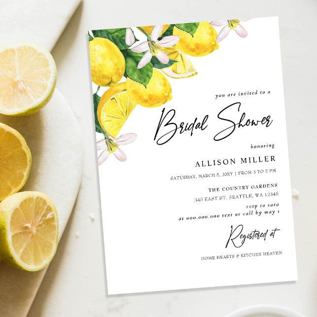 Rustic Watercolor Yellow Lemon Bridal Shower Invitation (Creator Uploaded)
