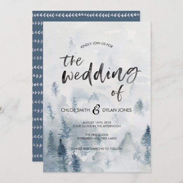 Rustic Watercolour Forest Wedding invitation (Front/Back)