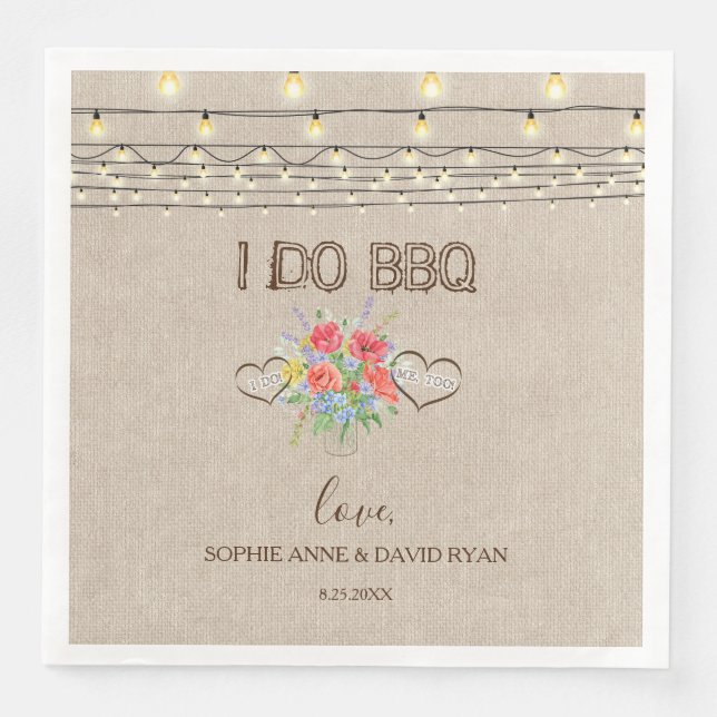 Rustic Watercolour Meadow Wild Flowers I DO BBQ Napkin (Front)