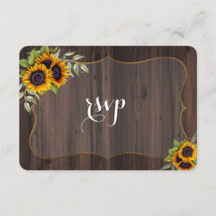 Rustic Watercolour Sunflowers Wood RSVP Invite