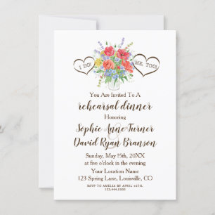 Rustic Watercolour Wild Flowers Hearts Wedding Invitation