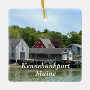 Rustic waterfront buildings in Kennebunkport Maine Ceramic Ornament