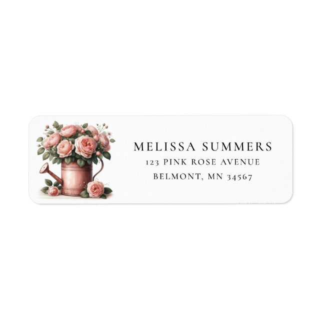 Rustic Watering Can Pink Roses Return Address (Front)