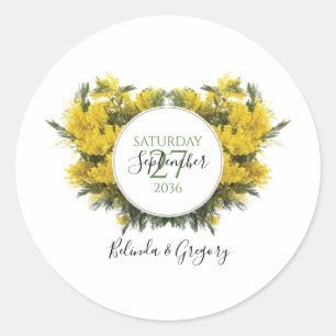Rustic Wattle Acacia Wedding  Classic Round Sticker