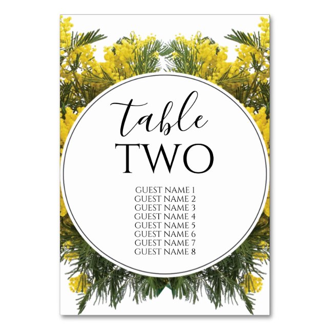 Rustic Wattle Acacia Wedding Guest Names Table Number (Front)
