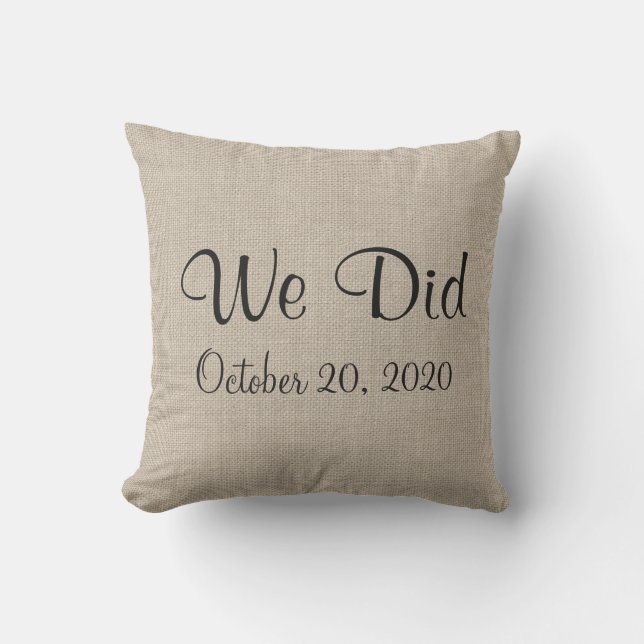Rustic "We Did" Monogrammed Outdoor Pillow (Front)