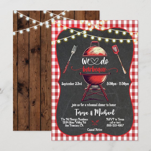 Rustic We do Barbecue Rehearsal Dinner Invitation (Front/Back)