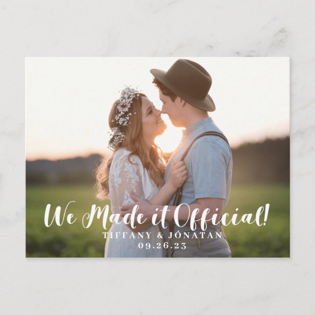 Rustic We Made it Official Elopement Announcement Postcard (Front)