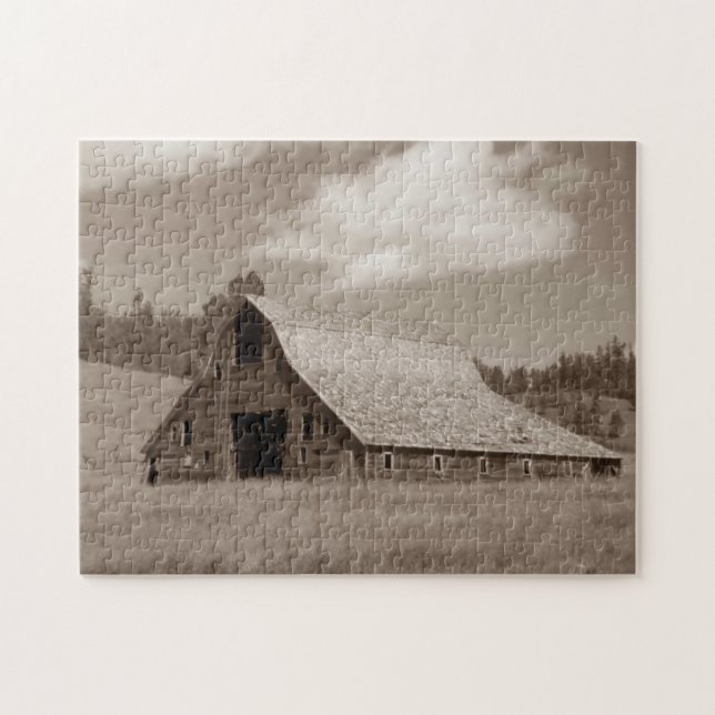 Rustic Weathered Barn Puzzle with Gift Box (Horizontal)