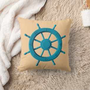 Rustic Weathered Boat Steering Wheel Photo Image Throw Pillow