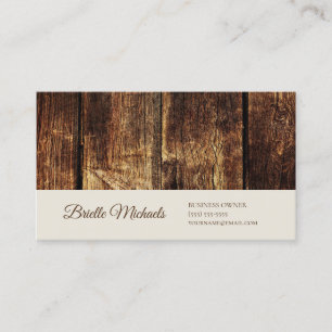 Rustic Weathered Dark Wood Planks Elegant Script Business Card
