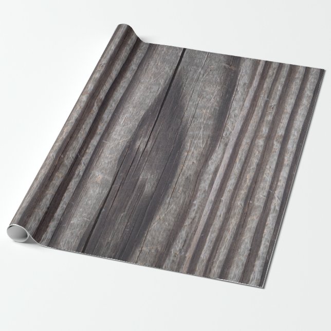Rustic Weathered Grey Wood Post Wrapping Paper (Unrolled)