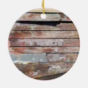 Rustic Weathered Sailboat Wood Planks Nautical Ceramic Ornament