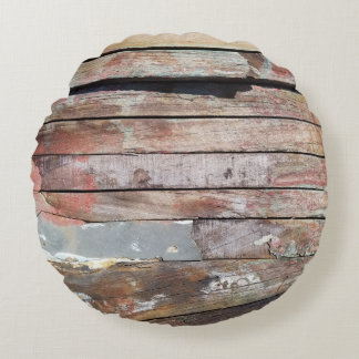 Rustic Weathered Sailboat Wood Planks Nautical Round Pillow
