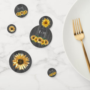 Rustic Weathered Sunflower Monogram Wedding Confetti