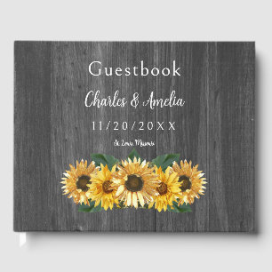 Rustic Weathered Sunflower Wedding Guest Book