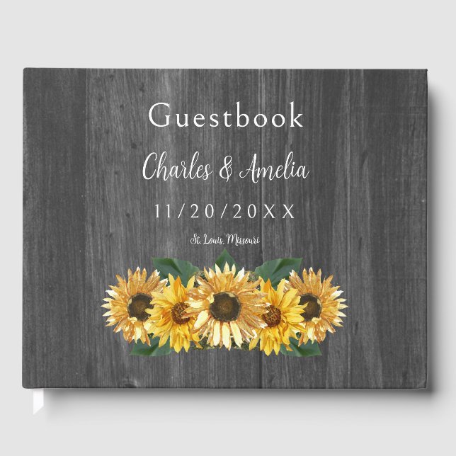Rustic Weathered Sunflower Wedding Guest Book (Front)