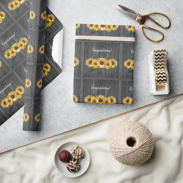 Rustic Weathered Sunflower Wedding Wrapping Paper (Crafts)