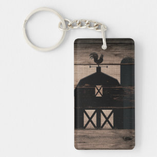 Rustic Weathered Wood Black Barn Country Farmhouse Keychain