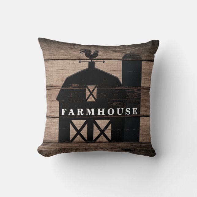 Rustic Weathered Wood Black Barn Country Farmhouse Throw Pillow (Front)