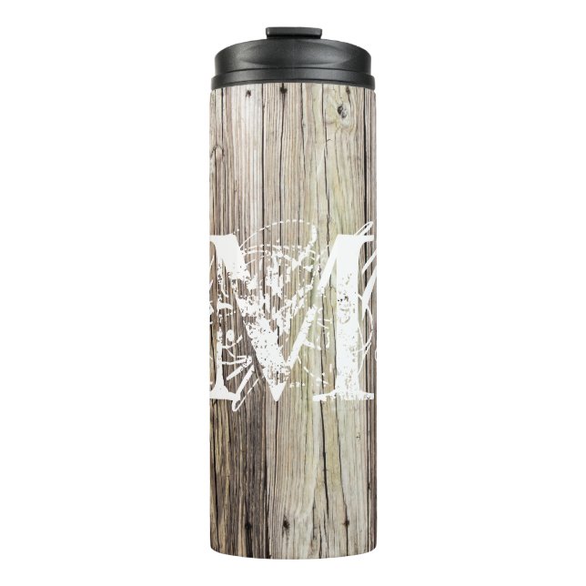 Rustic Weathered Wood Chic Monogram Thermal Tumbler (Front)