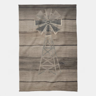 Rustic Weathered Wood Country Wind Mill Kitchen Towel