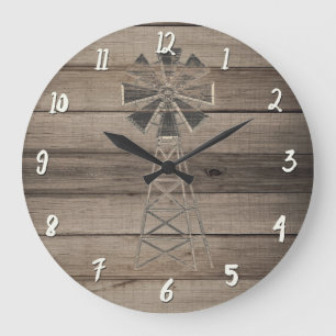 Rustic Weathered Wood Country Wind Mill Large Clock