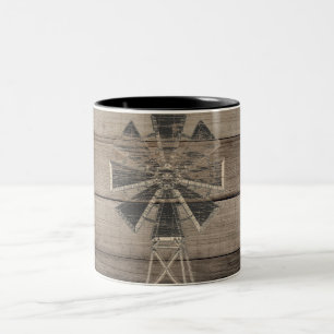 Rustic Weathered Wood Country Wind Mill Two-Tone Coffee Mug