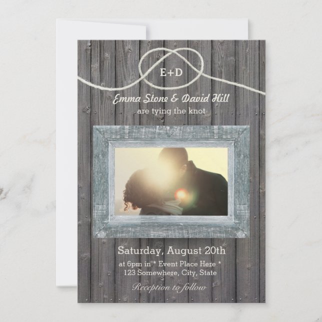 Rustic Weathered Wood Frame Photo Wedding Invitation (Front)