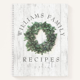 Rustic Weathered Wood Laurel Wreath Family Recipe Notebook