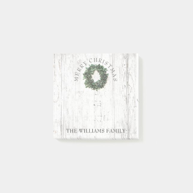 Rustic Weathered Wood Laurel Wreath Monogram 3 x 3 Post-it Notes (Front)