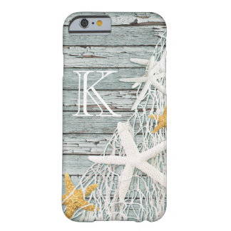 Rustic Weathered Wood Starfish Netting Monogram Barely There iPhone 6 Case