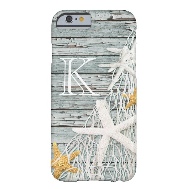 Rustic Weathered Wood Starfish Netting Monogram Case-Mate iPhone Case (Back)