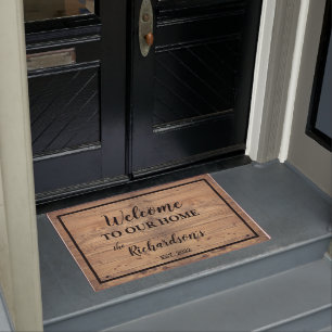 Rustic Weathered Wood "Welcome to our home"   Doormat