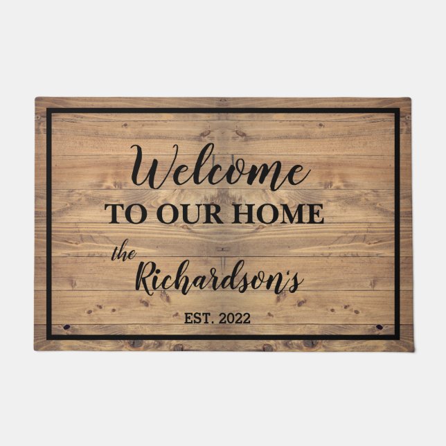 Rustic Weathered Wood "Welcome to our home"   Doormat (Front)