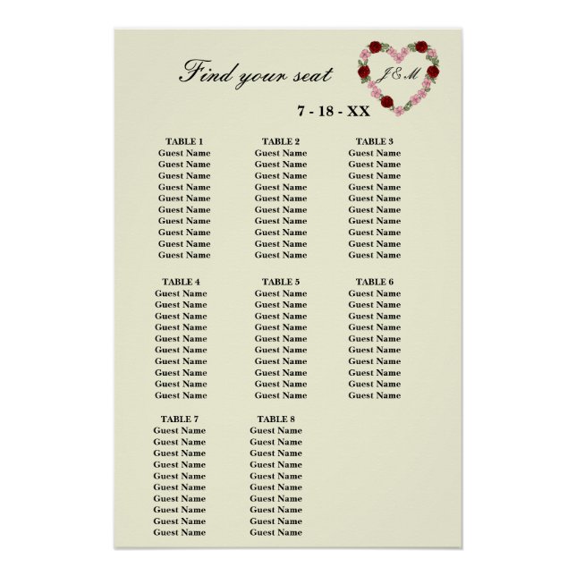 Rustic Wedding 8 tables Poster (Front)