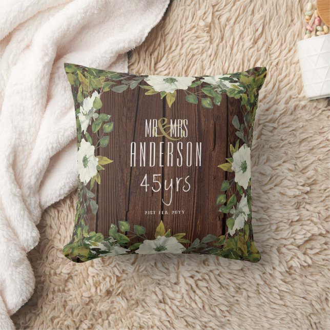 RUSTIC Wedding Anniversary ANY Milestone Flowers Throw Pillow (Blanket)