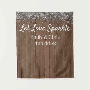 Rustic Wedding Backdrop, Wood Twinkle Photo Booth Tapestry