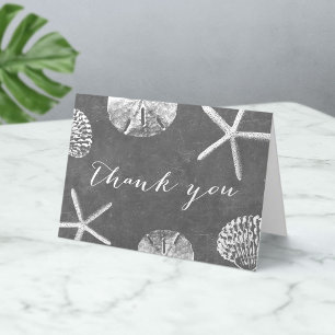 Rustic Wedding Beach Starfish Seashells Chalkboard Thank You Card