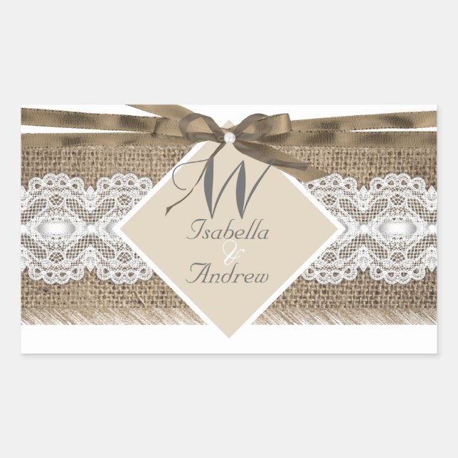 Rustic Wedding Beige White Lace Burlap 2a Sticker (Front)