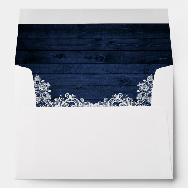 Rustic Wedding Blue Wood and Lace Envelope (Back (Bottom))