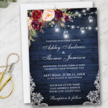 Rustic Wedding Blue Wood Lights Jars Lace Floral